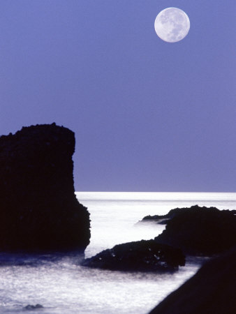 Rocks with Water and Full Moon, Laguna Beach, CA