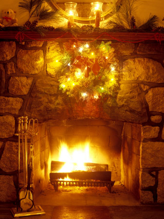 Christmas Wreath Over Fireplace