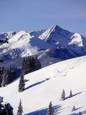 Distant View of Downhill Skiers, Vail, CO