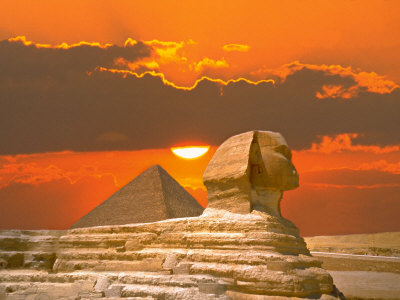 Sphinx and Pyramid at Sunset