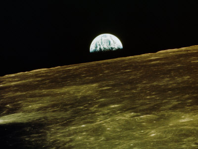 Earth Rise Over Moon Surface