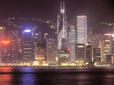 Bank of China and Night Skyline, Hong Kong, China