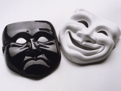 Black and White Image of Ceramic Theater Masks