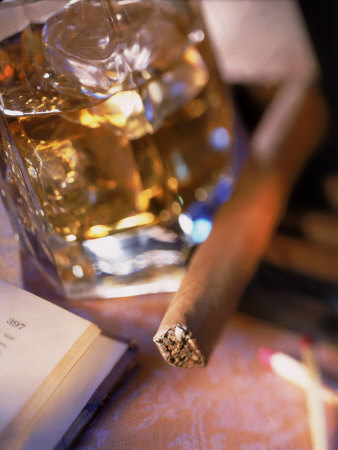 Cigar and Liquor with Ice Cubes