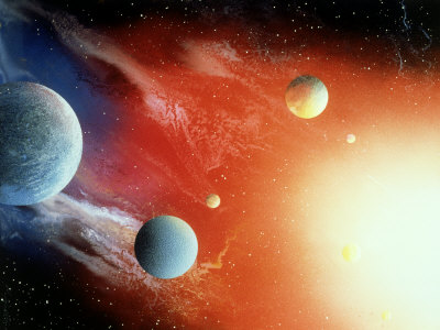 Space Illustration of Illuminated Planets
