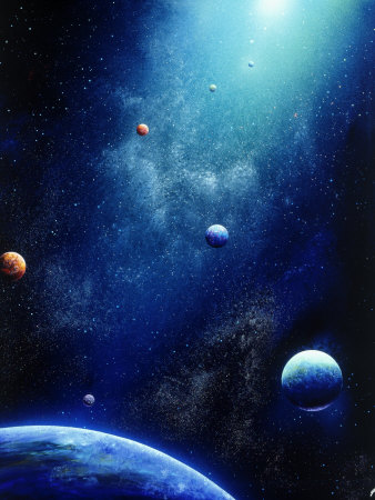 Space Illustration of Illuminated Planets