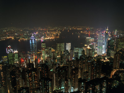 Elevated View of Hong Kong Skyline at Night