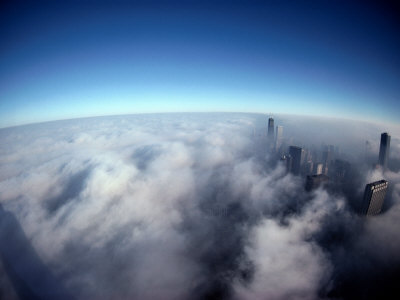 Chicagos Skyscrapers Pierce Dense Clouds Rolling in from Lake Michigan