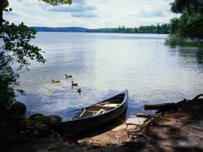 Buy Scene with Ducks and Canoe on Lake Kezar at AllPosters.com