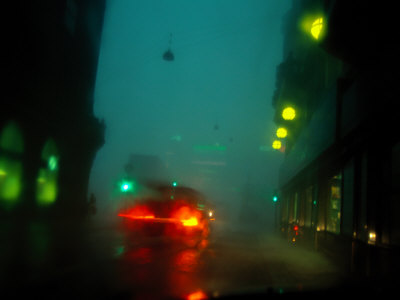 Buy Misty View of Car Lights on a City Street During a Rain Storm at AllPosters.com
