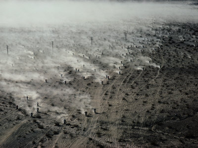 Buy Motorcyclists Cross Desert Sands in a Race Between Barstow and Las Vegas at AllPosters.com