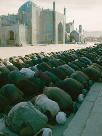 Afghan Men Pray Near the Mosque in Mazar-I-Sharif
