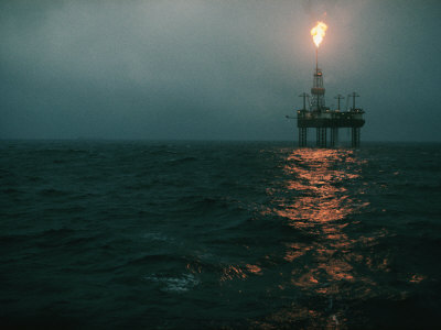 Buy Night View of a Plume of Fire from an Offshore Oil Rig in This Norwegian Oil Field at AllPosters.com