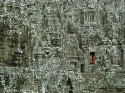 Buy Buddhist Monks in a Doorway of the Ruins of the Bayon at Angkor at AllPosters.com