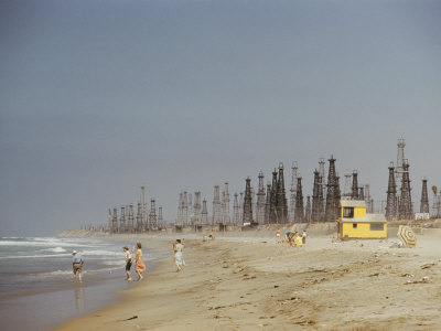 Buy Beach Scene with Oil Rigs in the Background at AllPosters.com