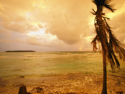 Buy A Tropical Beach Scene with an Island in the Background at AllPosters.com