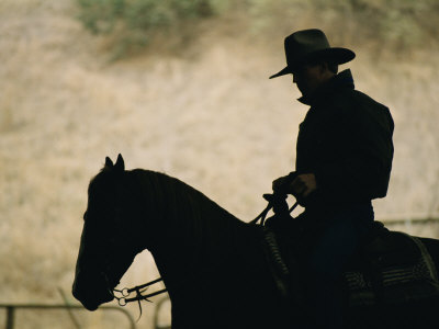Buy A Silhouette of a Rancher Riding a Horse at AllPosters.com