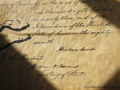 Child Emancipation on Close Up Of Emancipation Proclamation With Abraham Lincolns Signature