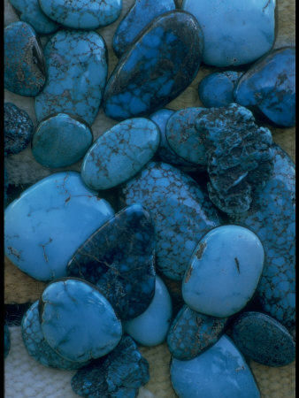 Close Up of Polished Turquoise Stones Used by Native Americans in Manufacture of Jewelry