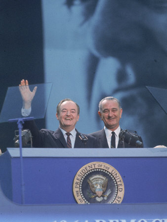 Vice President Hubert Humphrey with President Lyndon Johnson at Podium