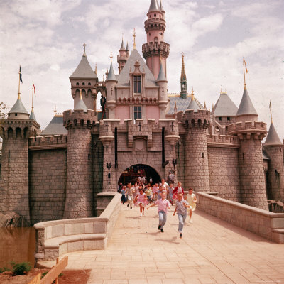 Children Running Through Gate of Sleeping Beauty