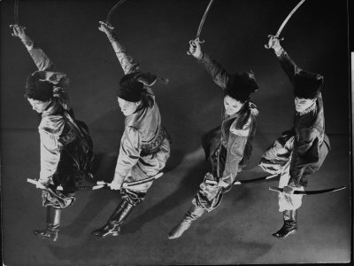 Four Men Demonstrating Steps of Ukrainian Cossack Sword Dance