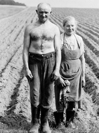Elderly Polish Farming Couple Posing in the Fields Near Bialystok