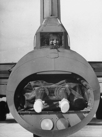 Crewman Manning Machine Gun in Tail of B-17E Flying Fortress