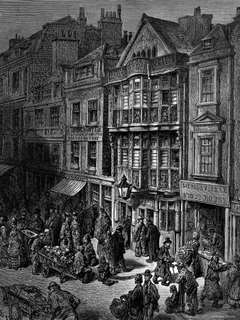 Dore Etching Depicting Bustling London Street Scene