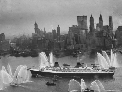 Fireboats Greeting the SS France, as It Enters the New York Harbor on Its Maiden Voyage