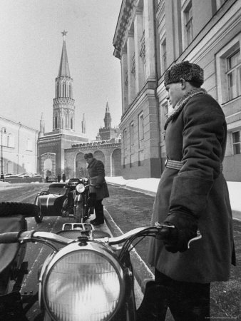 Kremlin Motorcycle Police Escort Waiting For Harold Macmillan Visiting Khrushchev