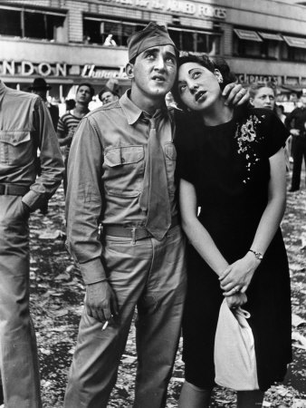 Serviceman and Girlfriend Celebrating in Times Square on VJ Day