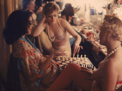 Showgirls Playing Chess Between Shows at Latin Quarter Nightclub