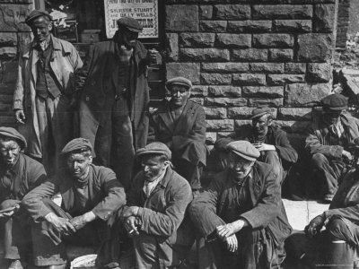Rhondda Valley Miners Waiting For Their Bus
