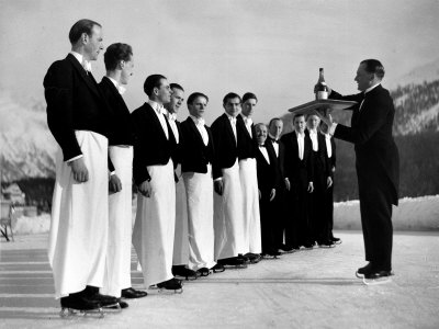 Buy Waiters in Ice Skates Learning How to Serve Cocktails During Lesson at Grand Hotel Ice Rink at AllPosters.com