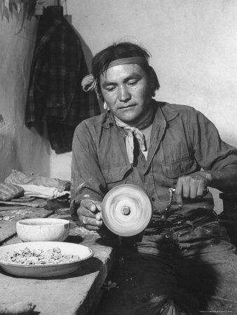 Pueblo Indian Cutting and Polishing Rough Turquoise Stones