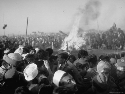 Mourners Gathering Around Funeral Pyre of Assassinated Indian Leader Mohandas K. Gandhi