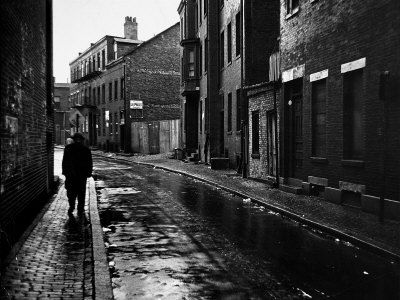 Buy Rain Slicked Street Scene in Poor Section of City in Eastern US at AllPosters.com