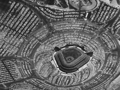 View of Crowded Parking Lots Around the Los Angeles Dodgers Stadium in Chavez Ravine, California