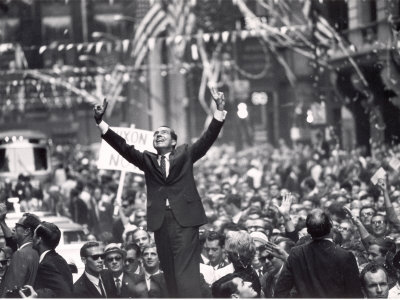Richard Nixon Giving Victory Sign at Presidential Campaign Rally
