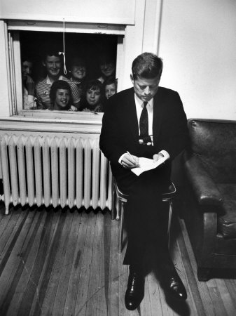 Senator John F. Kennedy Checking over Speech During His Presidential Campaign Poster