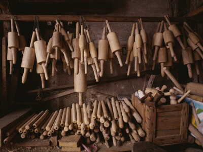 Wooden Rolling Pins of All Shapes and Sizes Fill a Stall