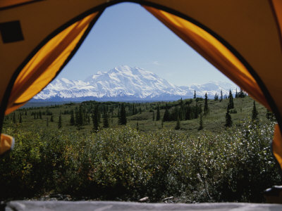 Tent Flaps Open to a Breathtaking View of Mt. Mckinley