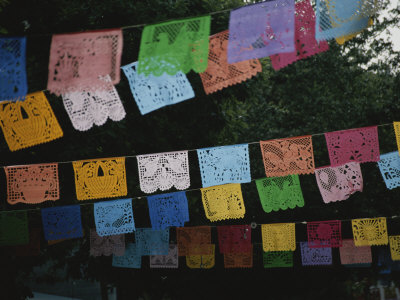 Traditional Mexican Banners Brighten the Street Around the Market