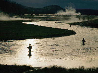 Fishermen in Yellowstone River Surrounded by Geothermal Activity