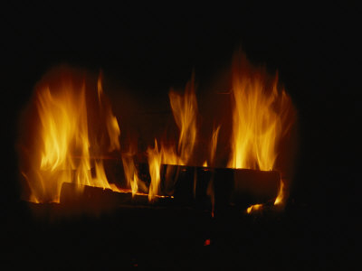A Log Fire in a Fireplace