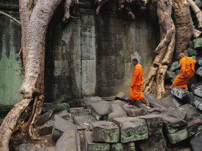 Angkor Wat Temple with Monks, Siem Reap, Cambodia