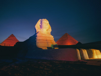 A Night View of the Great Sphinx and the Pyramids of Giza