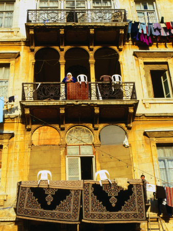 Persian Carpets and Washing Hanging on Apartment Balconies, Tripoli, Lebanon