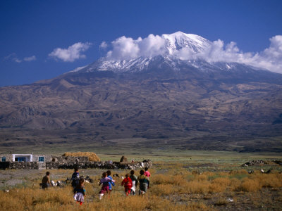 Children Running and Mt. Ararat, Agri, Turkey